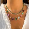 2pcs Colorful Crushed Stone Turquoise Sequin Pendant Crystal Beaded Vintage Necklaces