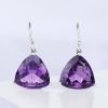 S925 Silver Amethyst Earrings Triangle Crystal Pendant Temperament Earrings