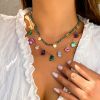 2pcs Colorful Crushed Stone Turquoise Sequin Pendant Crystal Beaded Vintage Necklaces