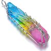 Colorful Crystal Column Wrapped Copper Wire Tree of Life Rainbow Color Pendant Jewelry Necklace