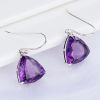 S925 Silver Amethyst Earrings Triangle Crystal Pendant Temperament Earrings