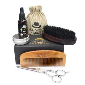 ALIVER men's beard portable styling comb beard comb brush cream oil beard water suit (Option: default)