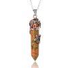 1pc Hexagonal Healing Synthetic Crystal Necklace Natural Prism Stone Pendant Flower Wrapped Pointed Quartz Yoga Energy With Chain