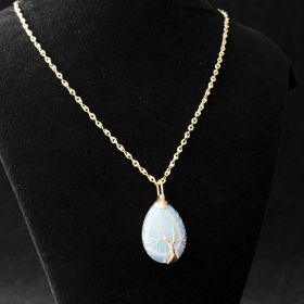 Water Drop Natural Crystal Stone Necklace Women's Fashion Accessories 2023 New In (Style: Opal)