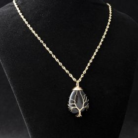 Water Drop Natural Crystal Stone Necklace Women's Fashion Accessories 2023 New In (Style: Obsidian)