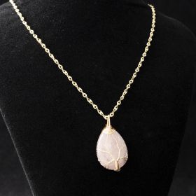 Water Drop Natural Crystal Stone Necklace Women's Fashion Accessories 2023 New In (Style: Pink Crystal)