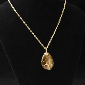 Water Drop Natural Crystal Stone Necklace Women's Fashion Accessories 2023 New In (Style: Tiger Eye Stone)