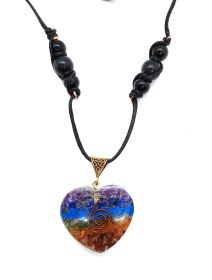 EMF 5G Shielding Orgone Heart Calming Necklace with Shungite & Black Tourmaline (Material: Chakra 7 Layer Heart with Shungite & Black Tourmaline)