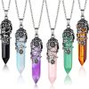 1pc Hexagonal Healing Synthetic Crystal Necklace Natural Prism Stone Pendant Flower Wrapped Pointed Quartz Yoga Energy With Chain