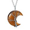 Tree of Life Wire Wrapped Crescent Moon Pendant Necklace;  Crystal Stone Necklaces